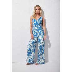 Blue Jumpsuits & Overalls PixieGirl Petite Leaf Print Wide Leg Jumpsuit - Blue