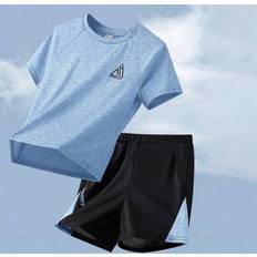 Boys Other Sets Children's Clothing Shein Tween Boy Colorblock Pattern T-Shirt And Shorts Set