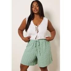 Yours Textured Tie Waist Shorts Plus Size - Light Green