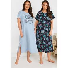 Nightgowns Yours Curve 2 Pack Blue Butterfly Print Nightdresses