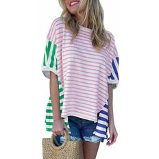 Shein Summer Baggy T-Shirt Stripe Print Short Sleeve - Multicolor
