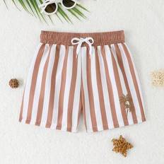 Stripes Children's Clothing Shein Young Boy Striped Beach Tree Pattern Drawstring Swim Trunks
