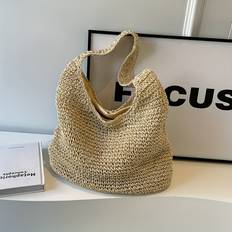 Strandväskor Temu French-inspired Large Capacity Woven Shoulder Bag - Beige/White/Black