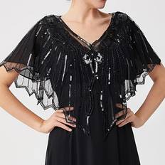 Capes & Ponchos Temu Retro Beaded Sequin Flapper Shawl Cape - Intricate Embroidery