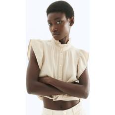 Beige - Women Blouses H&M Flutter Sleeved Muslin Blouse - Beige