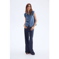 H&M Frill-Trimmed Denim Blouse - Blue