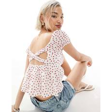 Easy Short-Sleeve Babydoll Top Open Back Top - Red White