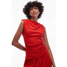 Boat Neck Tank Tops Topshop Textured Asymmetric Ruched Tank Co-ord - Red