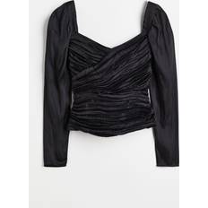 Recycled Fabric Blouses H&M Ladies Draped Satin Blouse - Black
