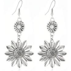 Shein 1 Pair Vintage Bohemian Sunflower Pendant Earrings With Creative Western Style Flower For Women's Earring Decoration, Gift Valentines,Mom,Mother,Mother's Day,Gift