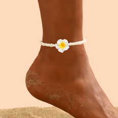 Anklets Shein Versatile Bohemian Style Glass Beaded Eggflower Decor Anklet - Beach Vacation