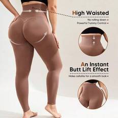 Brown - Elastane/Lycra/Spandex Leggings Shein Plus Size High Waisted Soft Lifting Leggings