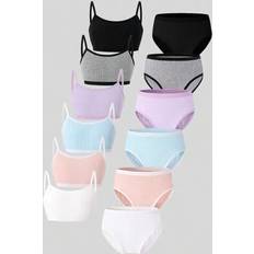 Underwear Sets Children's Clothing Shein 6pcs Girls Solid Color Textured Cotton Camisole & Panty Set, Pink, Purple, Gray, Blue, Black, White