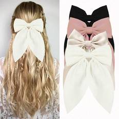 Shein 2/3/4 Stück große Haarspangen mit Schleifen, weiche langschwänzige Schleifen-Haarspangen, vintage Metallhaarspangen mit Seidenkopfband, elegante Haraccessoires, tolles Geschenk zum St. Patricks Tag, Valentinstag