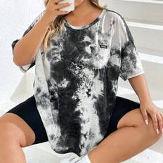 Tie Dye T-shirts Shein Plus Size Round Neck Tie Dye Patch T-Shirt - For Summer