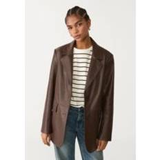Brown Blazers Stradivarius Faux Leather Blazer - Brown