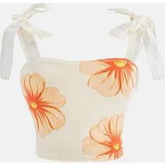 Sleeveless Tank Tops Shein Tween Girls Partial Print Bow Shoulder Camisole - Sleeveless