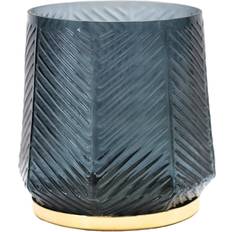 Ivyline Elm Embossed Soft Blue/Gold Candle Holder 20cm