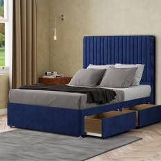 Built-in Storages - Double Beds Continental Beds Portland King Size Navy Plush Divan Blue Continental Bed