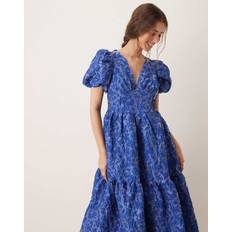 Sister Jane Puff Sleeve Jacquard Midaxi Dress - Cobalt Blue