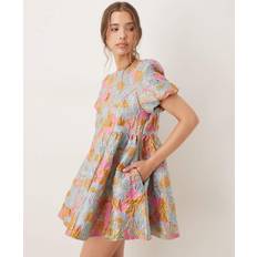 Sister Jane Puff Sleeve Jacquard Mini Dress - Gold