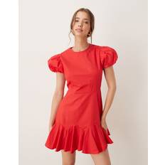 Puff Sleeve Mini Dress - Red