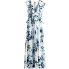 H&M Flounce-Trimmed Dress - White/Blue/Dark Blue/Floral