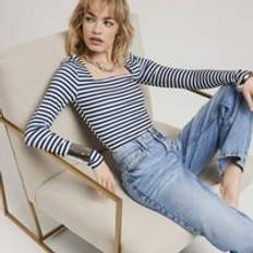 River Island Women Shapewear & Under Garments River Island Womens Navy Stripe Long Sleeve Bodysuit