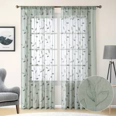Gardiner & Tillbehör Temu 2pcs Embroidered Leaf Pattern Sheer Curtains