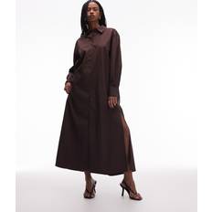 Maxi Shirt Dress With Side Splits - Brown
