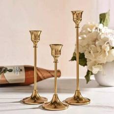 Shein 3pcs Brass Gold/Black Metal Tapered Candle Holders Candlestick