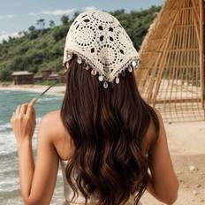 Beige Headbands Shein Women Floral Seashell Tassels Knit Headband - Beige