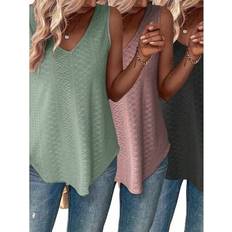 Shein Plus Size Women Open Work V-Neck Tank Top Sets