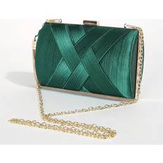Gröna Kuvertväskor Temu Elegant Dark Green Evening Clutch With Woven Metal Tassel