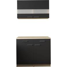 Küchen-Hängeschränke Respekta Küchenmöbel Set 9 Merle 100 cm Schwarz Matt