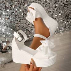 Heeled Sandals Shein Plus Size Elegant Bow Decor Waterproof Ankle Strap Sandals - Lightweight