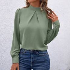 Puff Sleeve Shirts Shein Casual Solid Color Stand Collar Puff Sleeve Shirt - Autumn