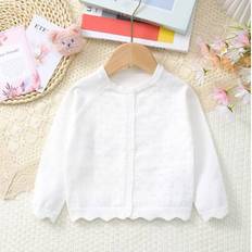 Florals Cardigans Children's Clothing Shein Baby Girl Lightweight Hollow Floral Knitted Button Down - Long Sleeve