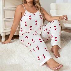 4XL Pyjamas Shein Plus Heart Print Cami Top Trousers PJ Set