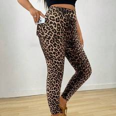 Leopard Tights & Stay-Ups Shein Plus Size Women Leopard Print With Phone Pocket Leggings