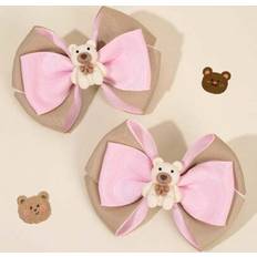 Hair Clips on sale Shein 2pcs Teddy Bear Hair Bow Clips Beige