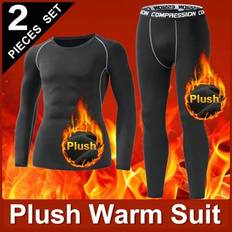 Polyester Base Layer Sets Shein Thermal Underwear Set Long Sleeve Crew Neck Top - Wint