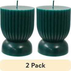 Candles Better Homes & Gardens Unscented Ribbed Pillar 3x4 Inches Green 2 Pack Candle