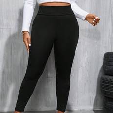 Shein Plus Size Women's Spring Autumn Leisure Sports High Elastic Curve Pants - Black
