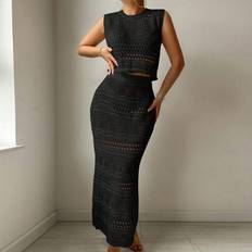 Shein Hollow Out Cover-Up Top And Skirt Set - Beachwear