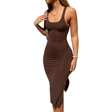 Shein INAWLY Solva Summer Casual Solid Color Backless Sleeveless Bodycon Dress