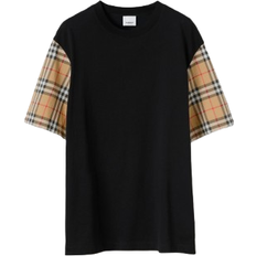 Burberry Check Sleeve Cotton T-shirt - Black