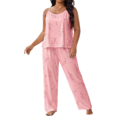Shein Plus Size Pajama Set, Solid Color Camisole And Pants, Fashionable For Summer