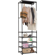 Shelves Clothes Racks Shein Clothe Rail Clothing Rack Heavy Duty 177*55*36cm Freestanding Garment Rack With 5-Tier Storage Shelves Shoe Rack Wardrobe Display Stand Closet Organizer For Bedroom Black Clothes Rack 55.5x177cm
