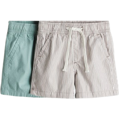 H&M Cotton Shorts 2-pack - Light Turquoise/Brown Striped (1277740003)